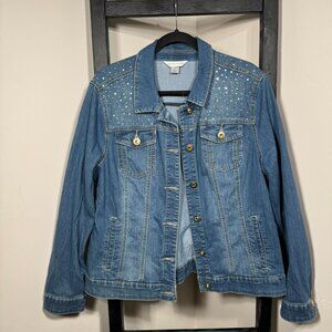 Christopher & Banks Embellished Denim Jacket with Rhinestone Bling - NWOT